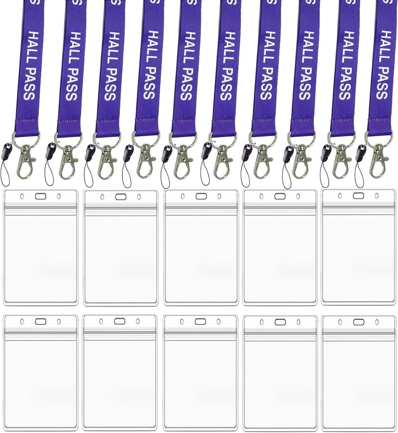 BEMAXYE Hall Pass Lanyards with Card Holders, School Classroom Passes Lanyard Set for Teacher Parents (10 x Purple) - Image 1